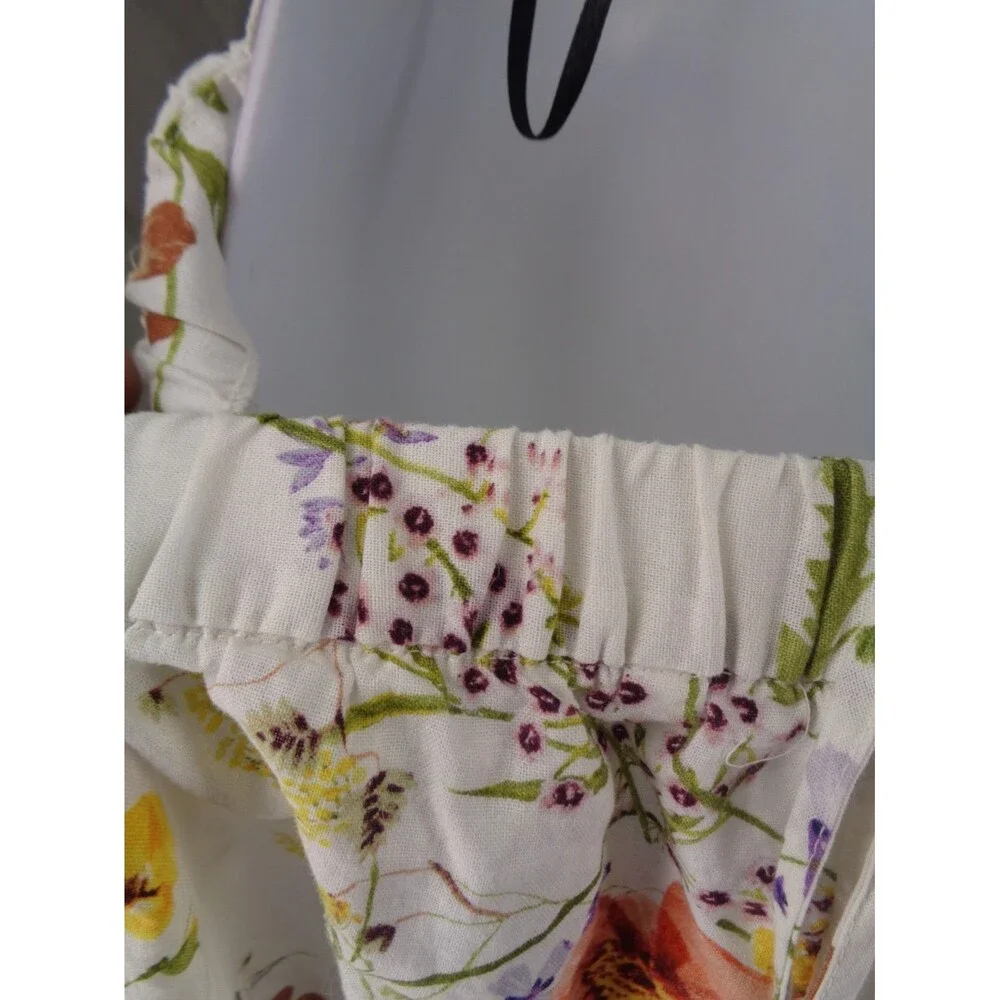 H&M Floral Linen Blend Romper Strappy Size XL Wildflower Meadow Collection New